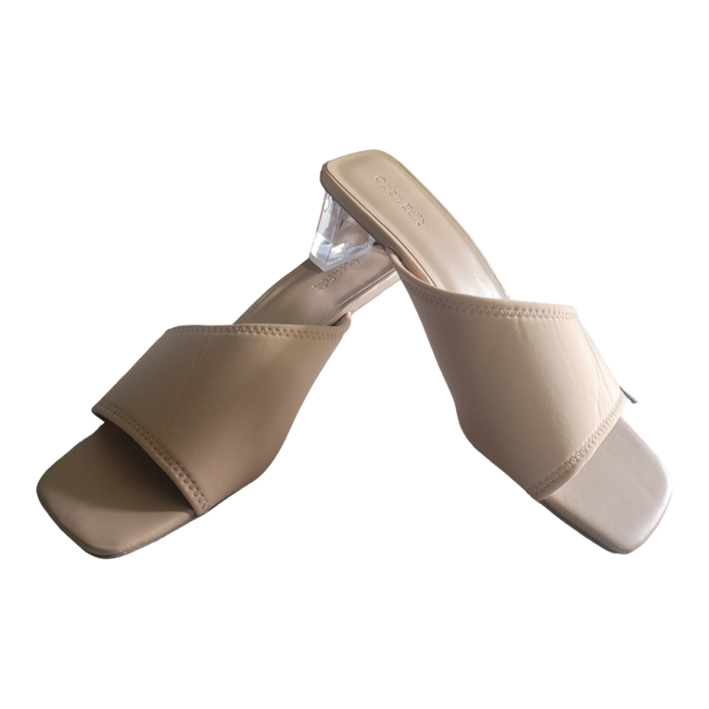 Open Edit Candace Sandal In Beige Clear Block Heel Size 9 - Picture 2 of 5